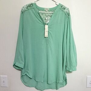 Antilia Femme Green Mint Lace Tunic Shirt Size XL Pistachio Pastel